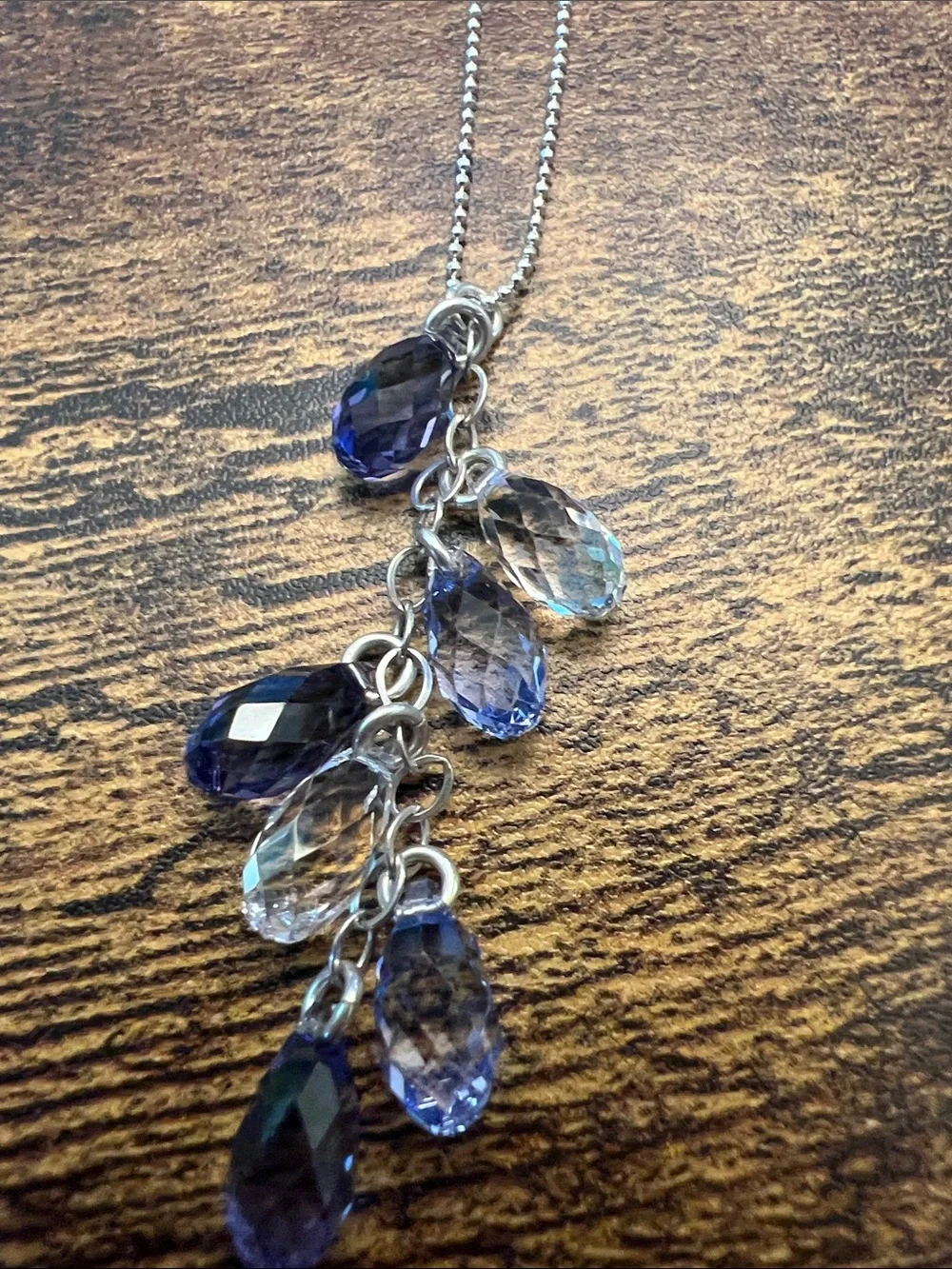 Sterling Silver Necklace with purple  and Clear Faceted Teardrop Charms